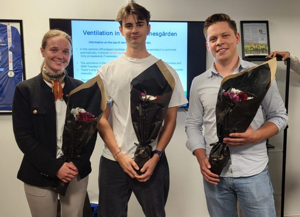 Sommerstudenter 2025. Fra venstre Ane Hofstad Lycke, Sander Johansen, Daniel Smedsrud